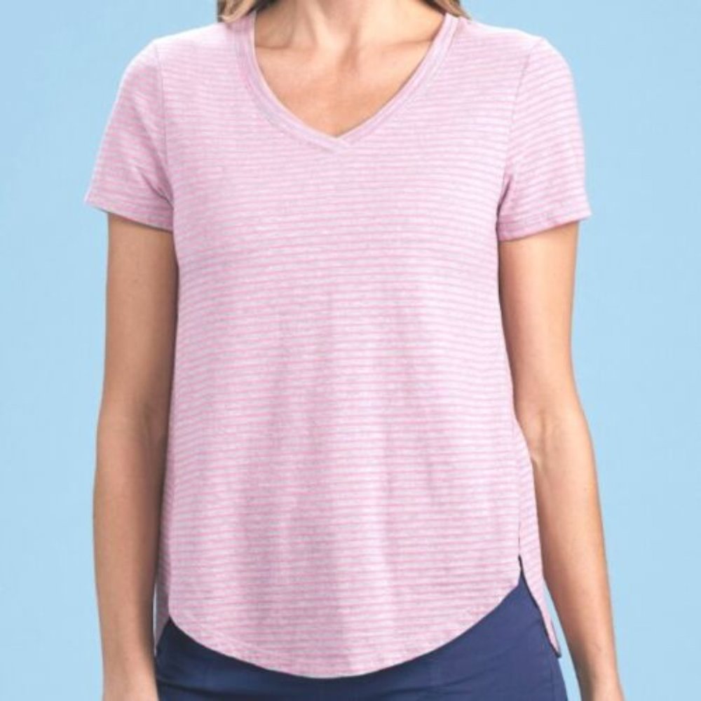 FRESH PRODUCE Medium Flamingo PINK Linen Jersey Cara LUMINOUS V Tee Top $59 NWT